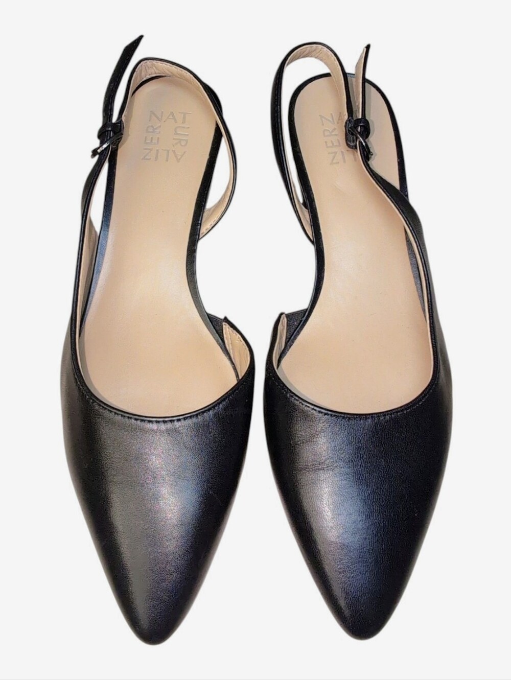 Naturalizer BANKS Black Leather Slingback Flats Block 1.5" Heel Women's Size 9.5